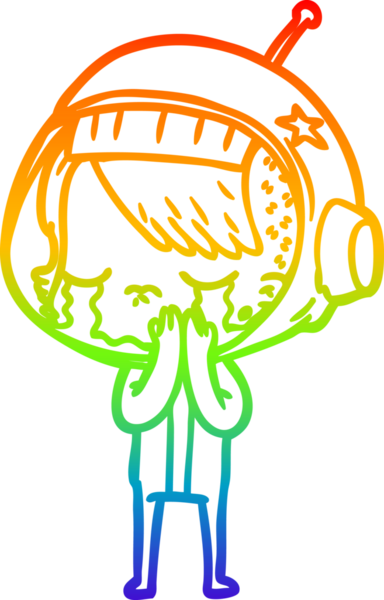 Gökkuşağı gradyan çizgi çizimi bir insan tarafından çizilmiş ağlayan astronot kız