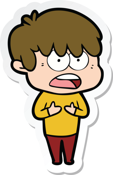 Bir insan tarafından çizilmiş endişeli bir çizgi film çocuğunun çıkartması.