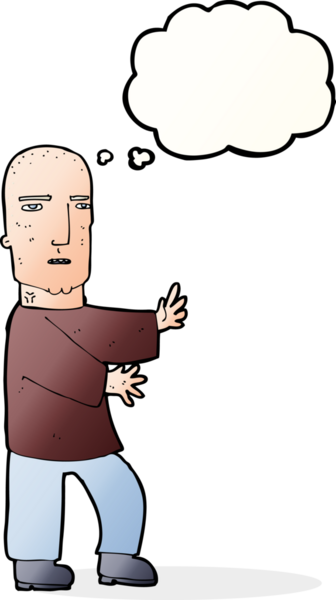 Düşünce baloncuğu bir insan tarafından çizilmiş sert adam çizgi filmi.