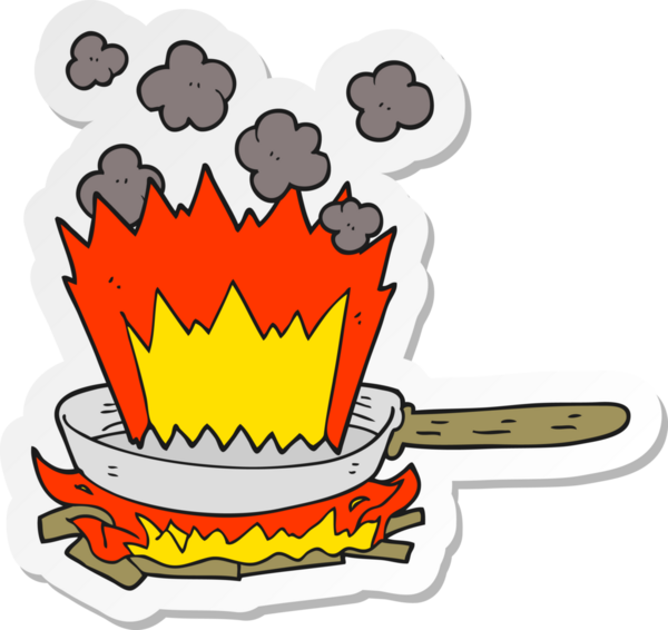 Bir insan tarafından çizilmiş karikatür kızartma tavasının etiketi.