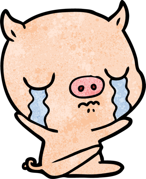 Bir insan tarafından çizilmiş ağlayan bir domuz.