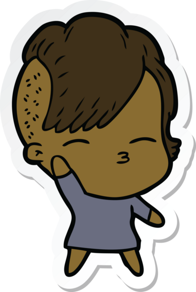 Bir insan tarafından çizilmiş, şaşı bir kızın çıkartması.