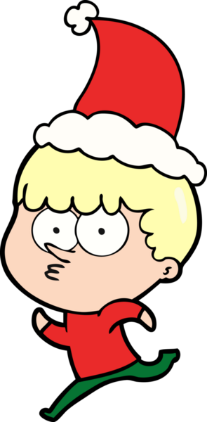 Bir insan tarafından çizilmiş Noel Baba şapkası takan meraklı bir çocuğun el çizimi.