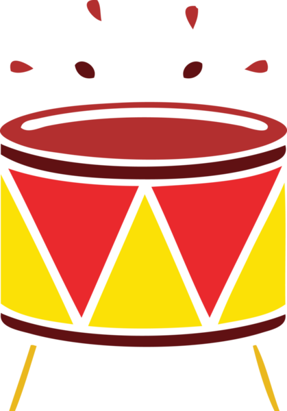 Bir insan tarafından çizilen davulun düz renk retro karikatürü