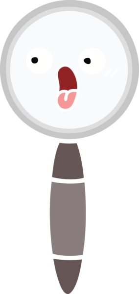 Bir insanın çizdiği büyüteçin düz renkli retro karikatürü