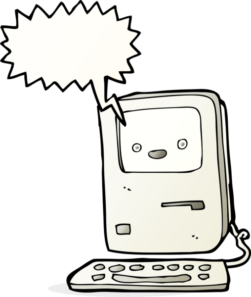 bir insan tarafından çizilmiş konuşma baloncuklu eski bir bilgisayar