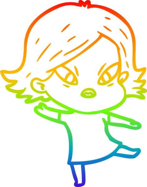 Çizgi film çizen gökkuşağı gradyanı bir insan tarafından çizilmiş stresli kadın.