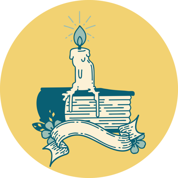 Bir insan tarafından çizilen kitap üzerinde eriyen dövme tarzı bir mum simgesi