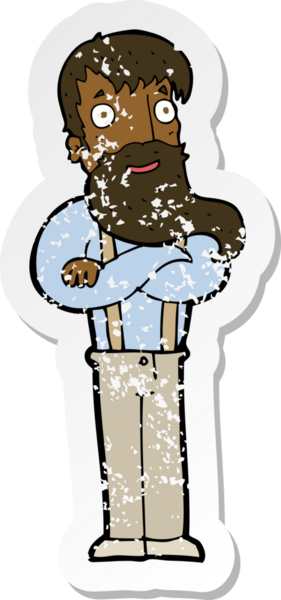 Bir insan tarafından çizilmiş sakallı bir hippi çizgi film çıkartması.