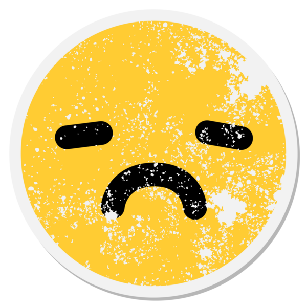 Bir insan tarafından çizilmiş basit mutsuz yüz dairesel etiketi