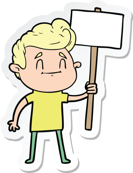 Bir insan tarafından çizilmiş imzalı mutlu bir çizgi film karakterinin çıkartması.