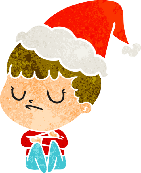 Bir insanın çizdiği Noel Baba şapkası giyen huysuz bir çocuğun el çizimi karikatürü.