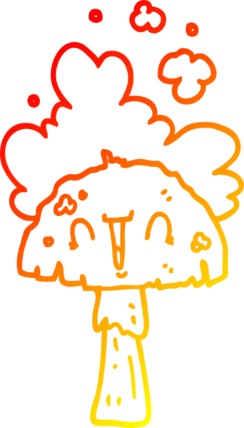 Bir insan tarafından çizilmiş karikatür mantarının sıcak çizgi çizimi.