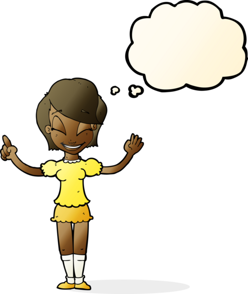 Bir insan tarafından çizilmiş düşünce baloncuğu fikri olan güzel bir kız.