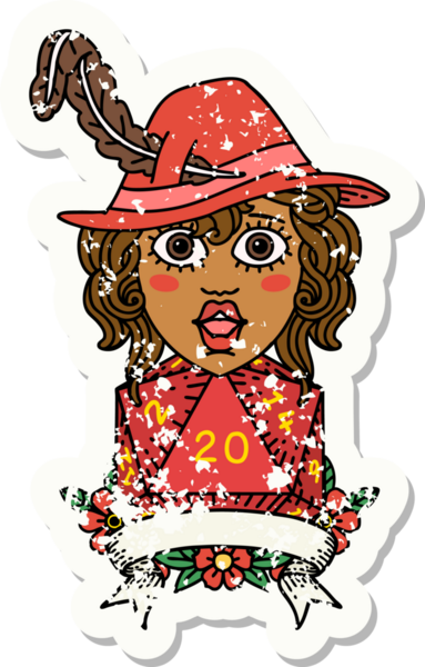 Retro Dövme Tarzı İnsan Ozan Karakteri Bir insan tarafından çizilmiş doğal 20 zar ile