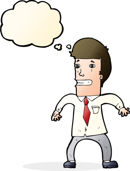 Bir insan tarafından çizilmiş düşünce baloncuğu olan sinirli bir iş adamı.