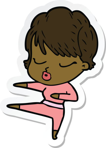 Bir insan tarafından çizilmiş, gözleri kapalı bir karikatür kadının çıkartması.