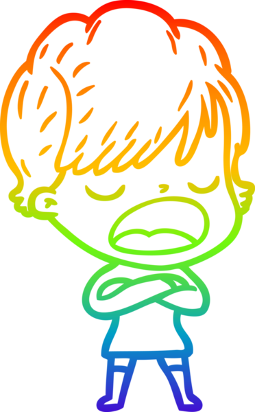 Gökkuşağı gradyan çizgi çizimi bir insan tarafından çizilmiş bir karikatür kadın