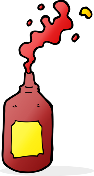 Bir insan tarafından çizilmiş ketçap şişesi fışkırtan çizgi film.