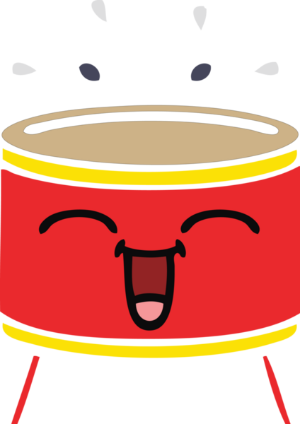 Bir insan tarafından çizilmiş mutlu bir davulun düz renkli retro karikatürü
