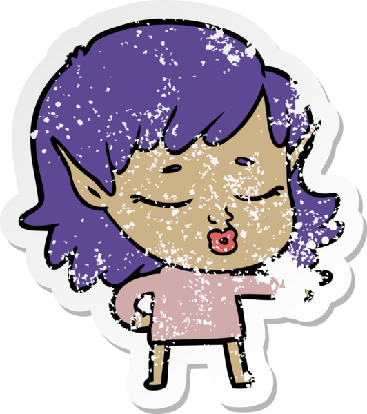 Bir insan tarafından çizilmiş güzel bir elf kızının sıkıntılı çıkartması.