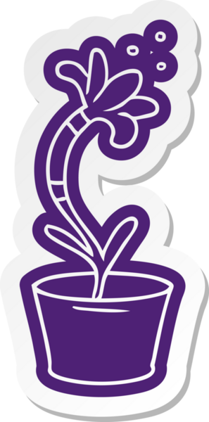 Bir insan tarafından çizilmiş bir ev bitkisinin karikatür etiketi.