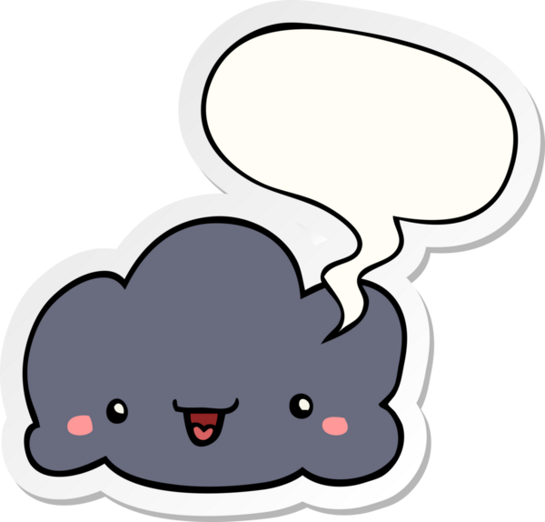 Bir insan tarafından çizilmiş baloncuk çıkartmalı şirin bir çizgi film bulutu.