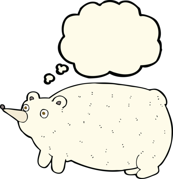 Bir insan tarafından çizilmiş düşünce baloncuklu komik çizgi film ayısı.