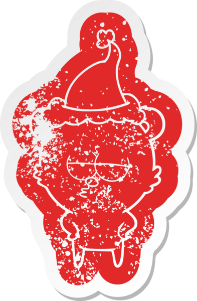 Sıkıcı ayı çizgi filmi. Bir insan tarafından çizilmiş Noel Baba şapkası.