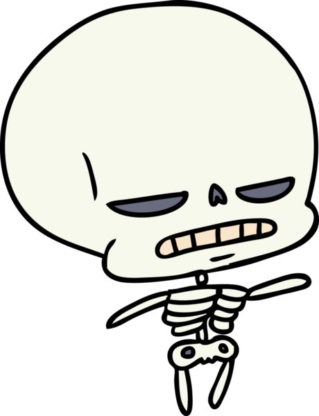 Bir insan tarafından çizilmiş ürkütücü kawaii iskeletinin serbest çizimi.