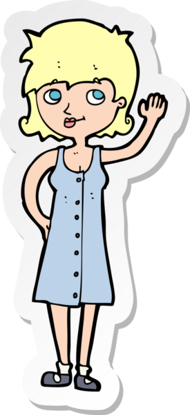 Çizgi film çıkartması. Güzel bir kadın. Bir insan tarafından çizilmiş.