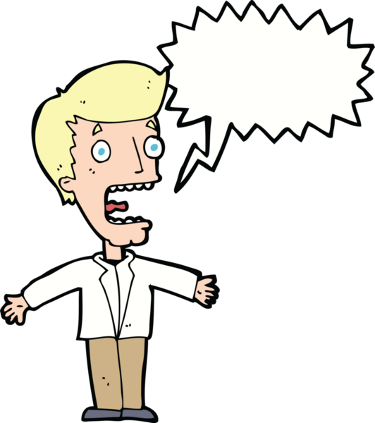 Bir insan tarafından çizilmiş konuşma balonlu çığlık atan bir adam.