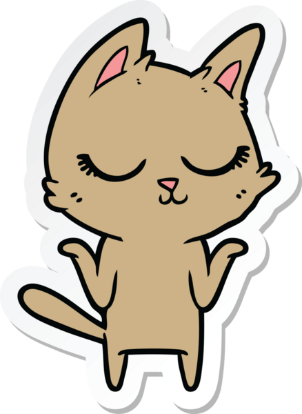 Bir insan tarafından çizilmiş sakin bir çizgi film kedisinin çıkartması.