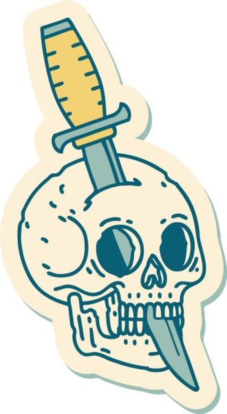 Bir insan tarafından çizilmiş bir kafatasının geleneksel stiliyle dövme çıkartması.