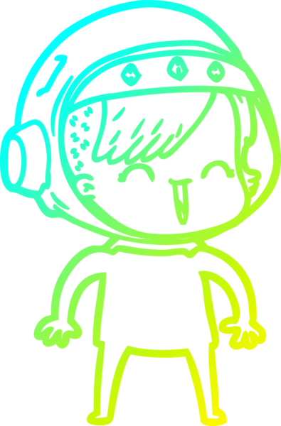 Bir insan tarafından çizilmiş mutlu bir uzay kızının soğuk çizgi çizimi.