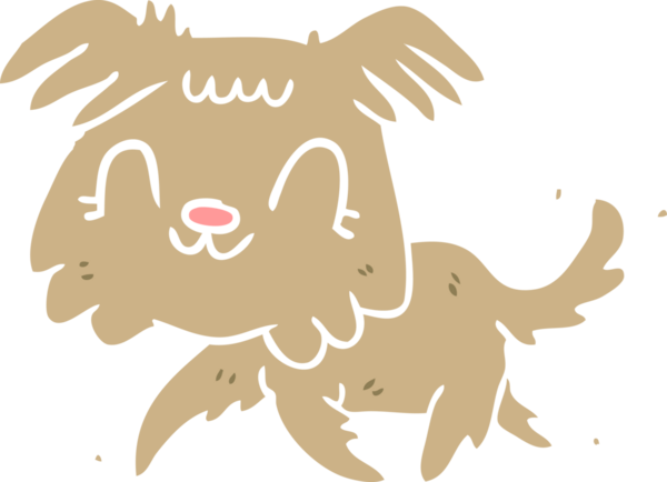 Bir insan tarafından çizilmiş düz renkli çizgi film köpeği.