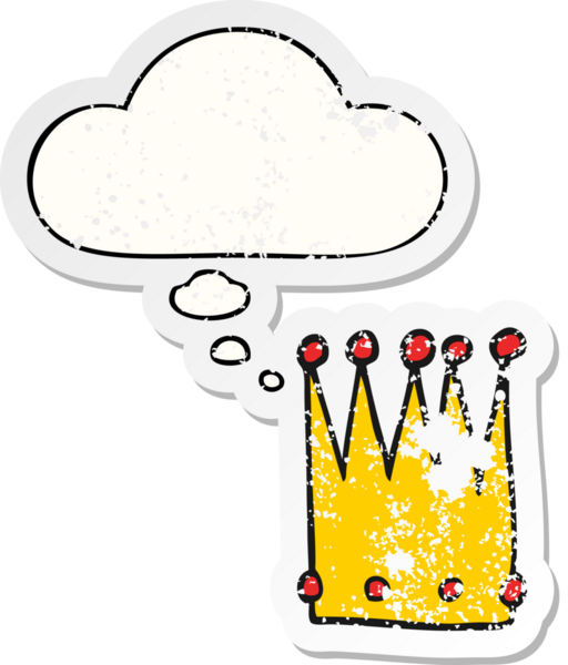 Düşünce baloncuklu basit bir taç, bir insan tarafından çizilmiş yıpranmış bir çıkartma.
