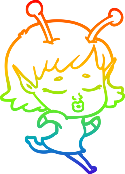 Gökkuşağı gradyan çizgisi bir insan tarafından çizilmiş uzaylı bir kızın çizimi