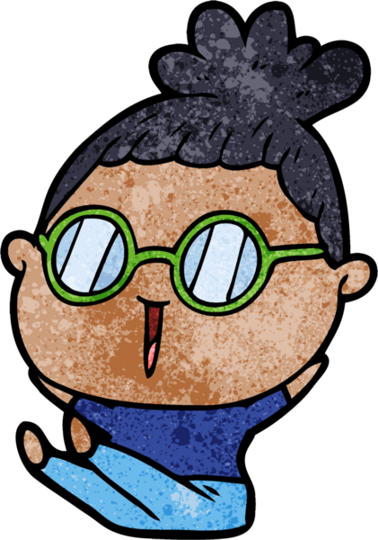 Bir insan tarafından çizilmiş gözlüklü bir karikatür kadın.