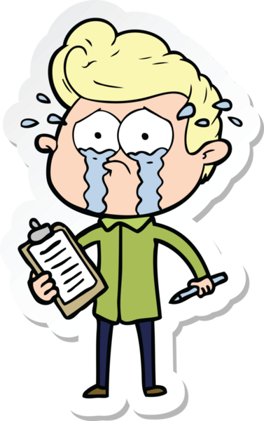 Bir insan tarafından çizilmiş ağlayan bir karikatür çıkartması.