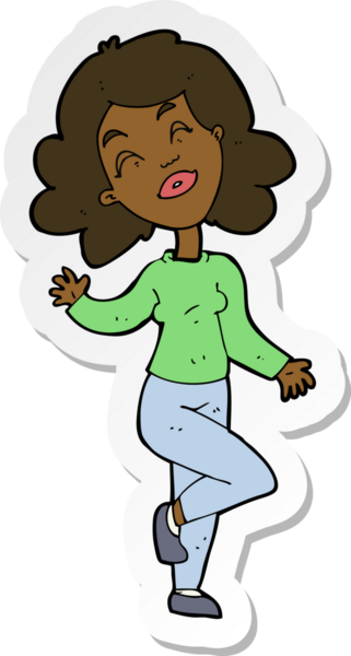 Bir insan tarafından çizilmiş mutlu bir kadının çizdiği karikatür çıkartması.