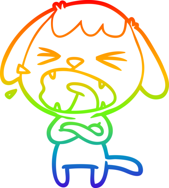 Gökkuşağı gradyan çizimi. Bir insan tarafından çizilmiş şirin bir köpek çizimi.