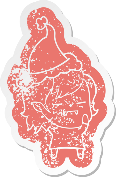 Bir insan tarafından çizilmiş Noel Baba şapkası giyen ölümsüz bir vampir kızın garip bir karikatürü.