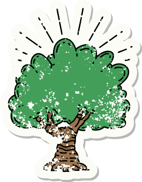 Bir insan tarafından çizilmiş dövme stili bir ağacın eski etiketi.