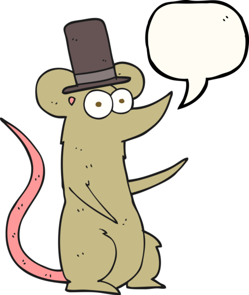 Bir insan tarafından çizilmiş silindir şapkalı serbest konuşma balonu çizgi film faresi.