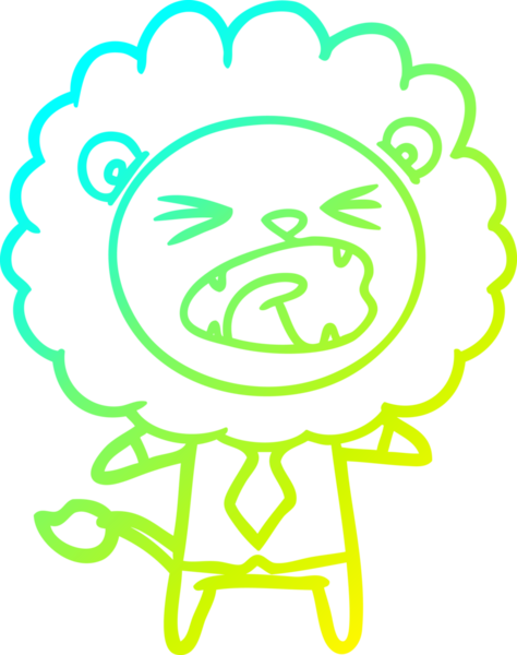 Bir insan tarafından çizilmiş iş kıyafetleri içinde çizgi film aslanı çizimi.