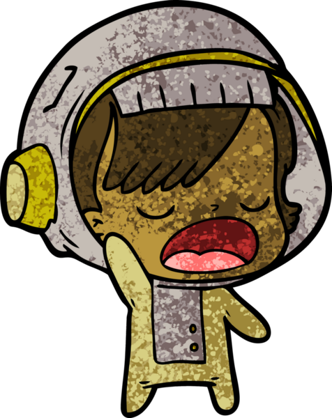 Karikatür astronot kadın bir insan tarafından çizilmiş.