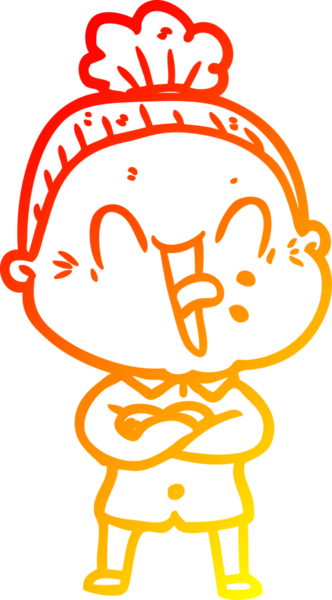 Bir insan tarafından çizilmiş mutlu, yaşlı bir kadının sıcak çizgi çizimi.