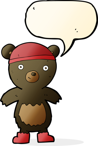 Bir insan tarafından çizilmiş konuşma baloncuğu olan sevimli siyah ayı.