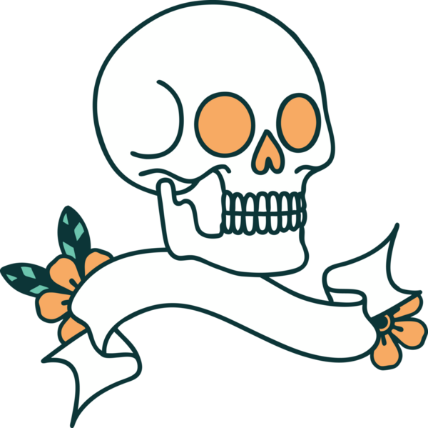 Bir insan tarafından çizilmiş geleneksel bir kafatası dövmesi.